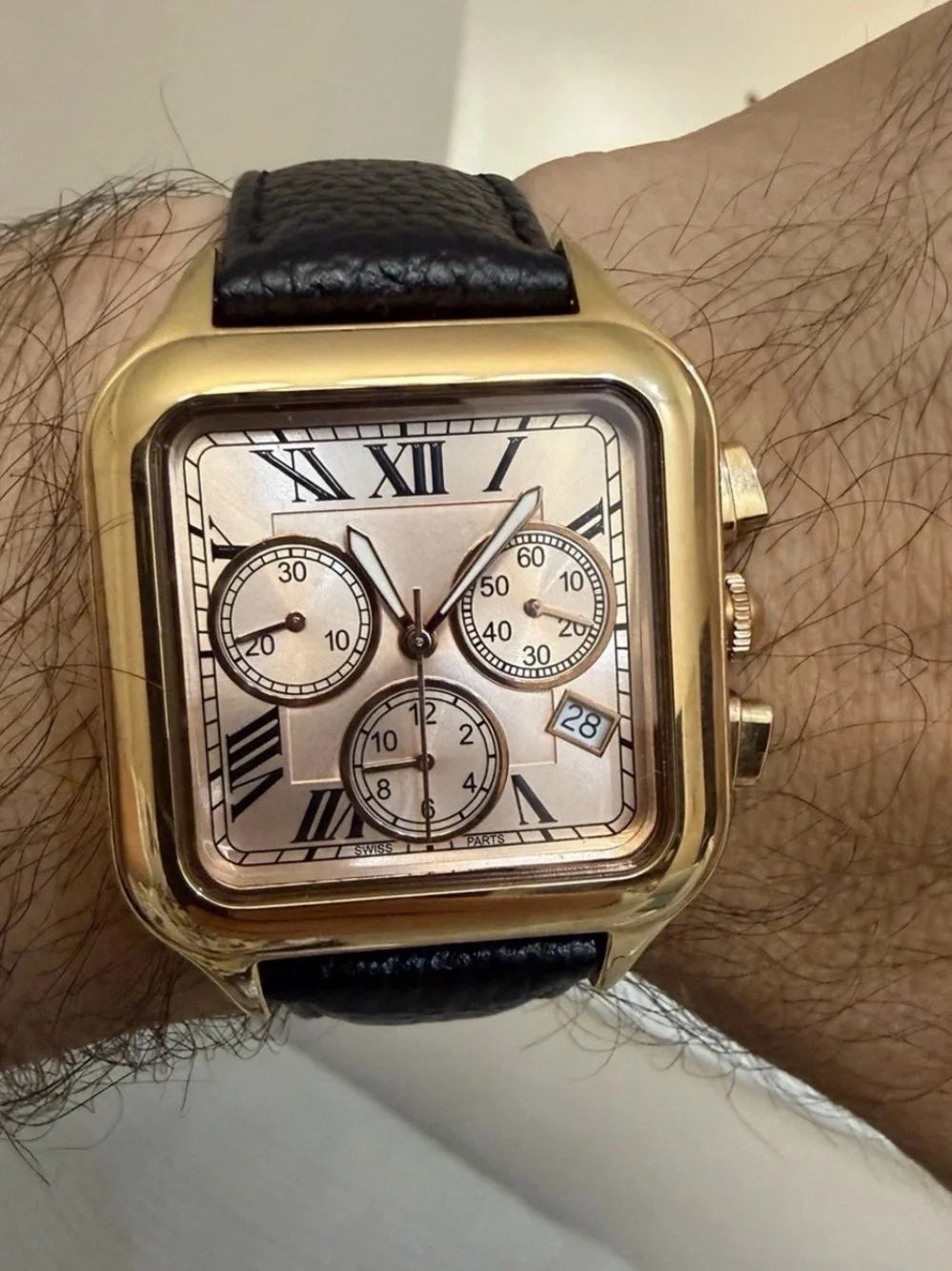 Bronzo Italia Square Chronograph Watch Rose Gold Plated Bronze Roman Numeral